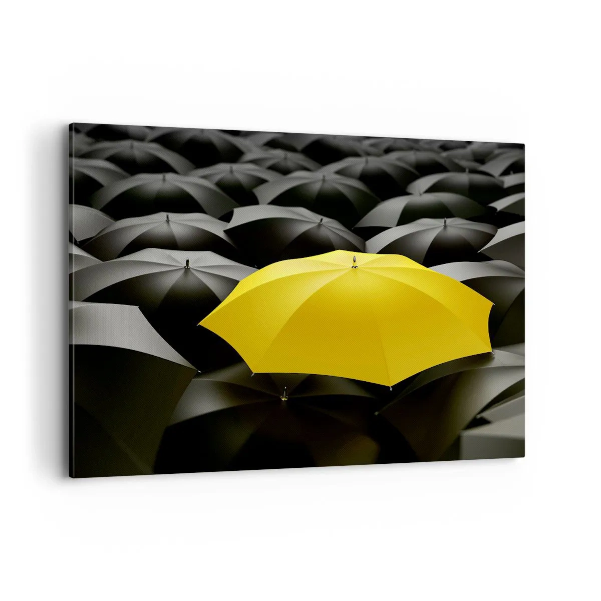 Quadro su tela - Stampe su Tela - Un ombrello giallo tra ombrelli neri - 100x70cm - Addio tristezza - Decorazione murale moderna per soggiorno e camera da letto ARTTOR