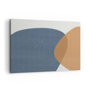 Quadro su tela - Stampe su Tela - Una composizione geometrica minimalista nei toni del blu e dell'arancione. - 120x80cm - Ovali e influenze - Decorazione murale moderna per soggiorno e camera da letto ARTTOR