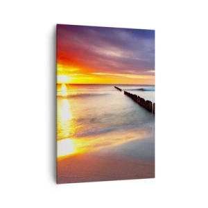 Quadro su tela - Stampe su Tela - Tramonto sul mare con un frangiflutti in primo piano - 70x100cm - Ascolta il silenzio - Decorazione murale moderna per soggiorno e camera da letto ARTTOR