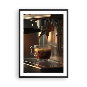 Poster in cornice nera - Una macchina per il caffè che versa l'espresso in una tazza - 50x70cm - Miscela sensuale - Decorazione murale moderna per soggiorno e camera da letto ARTTOR