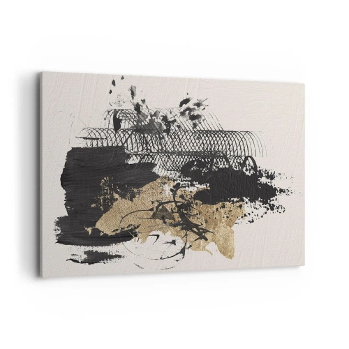 Quadro su tela - Stampe su Tela - Un dipinto astratto in nero e oro con linee e strutture dinamiche. - 120x80cm - Composizione con passione - Decorazione murale moderna per soggiorno e camera da letto ARTTOR