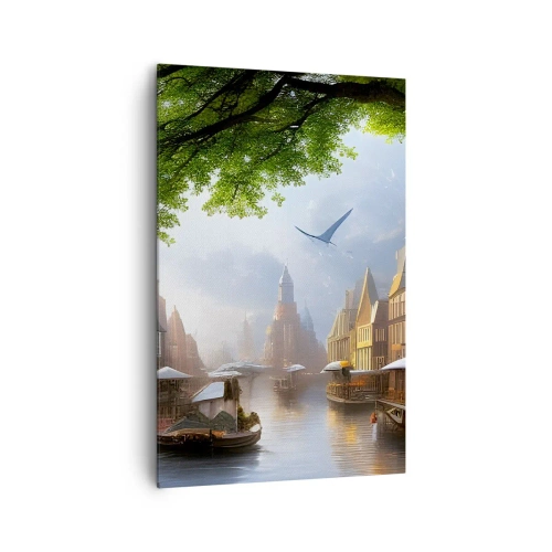 Quadro su tela - Stampe su Tela - Un pittoresco paesaggio olandese con un canale e case popolari - 80x120cm - Paesaggio urbano olandese - Decorazione murale moderna per soggiorno e camera da letto ARTTOR
