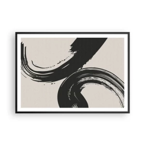 Poster in cornice nera - Pennellate dinamiche in nero su sfondo chiaro - 100x70cm - Energico e circolare - Decorazione murale moderna per soggiorno e camera da letto ARTTOR