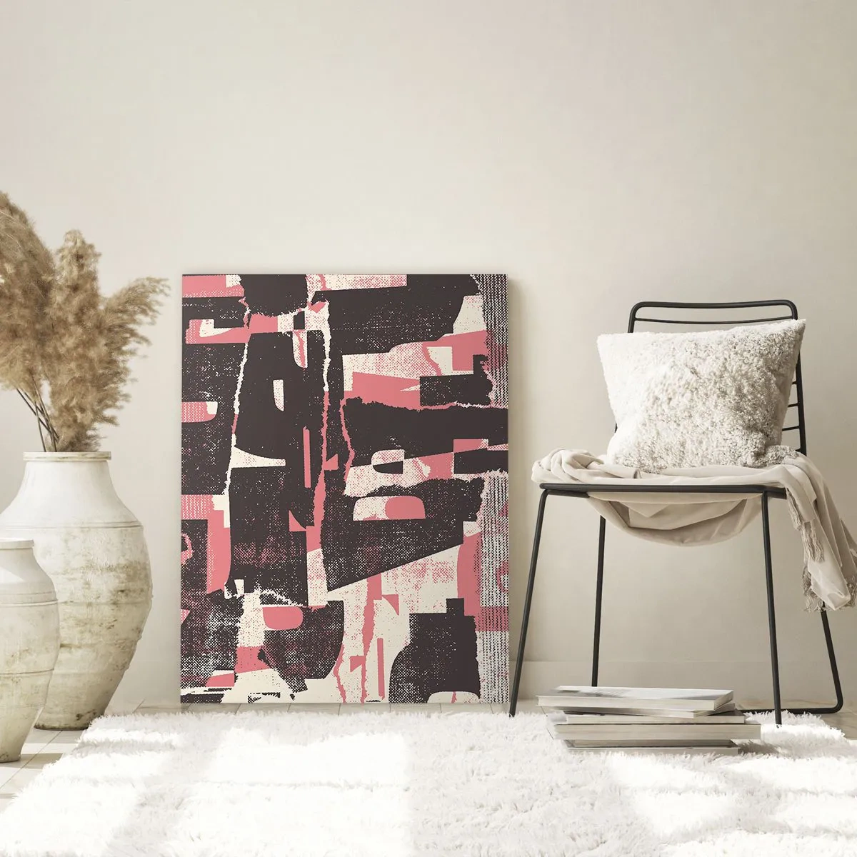 Quadro su vetro - Una composizione astratta nei toni del rosa e del marrone. - 70x100cm - Tutto il rumore - Decorazione murale moderna per soggiorno e camera da letto ARTTOR