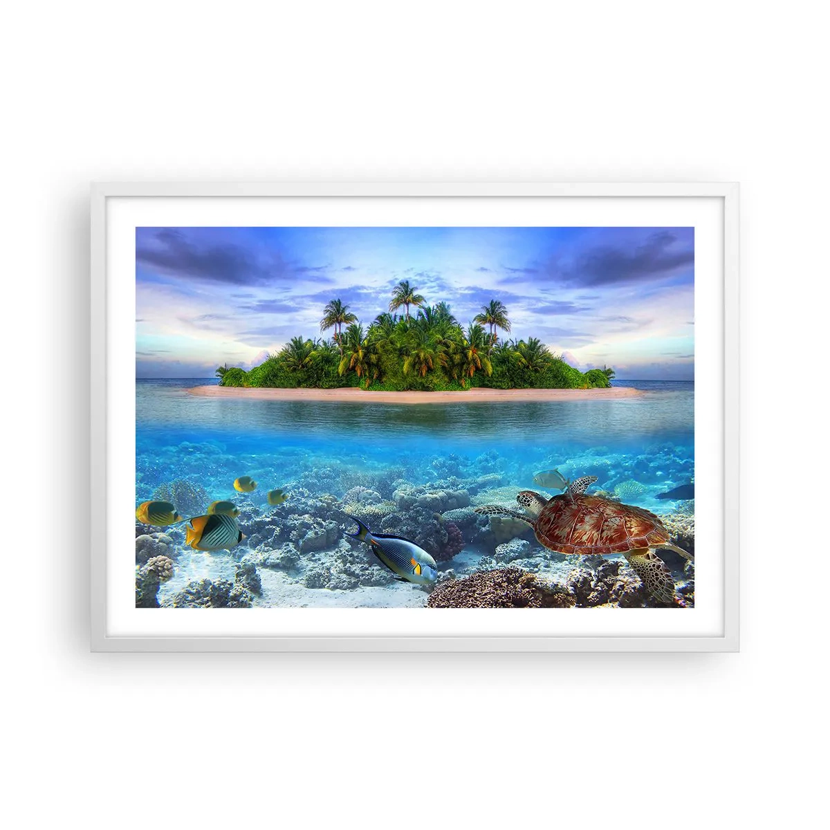 Poster in cornice bianca - L'isola del paradiso dà il benvenuto - 70x50 cm