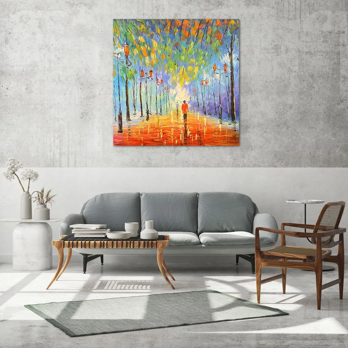 Quadro su vetro - Canzone notturna sotto la pioggia - 30x30 cm