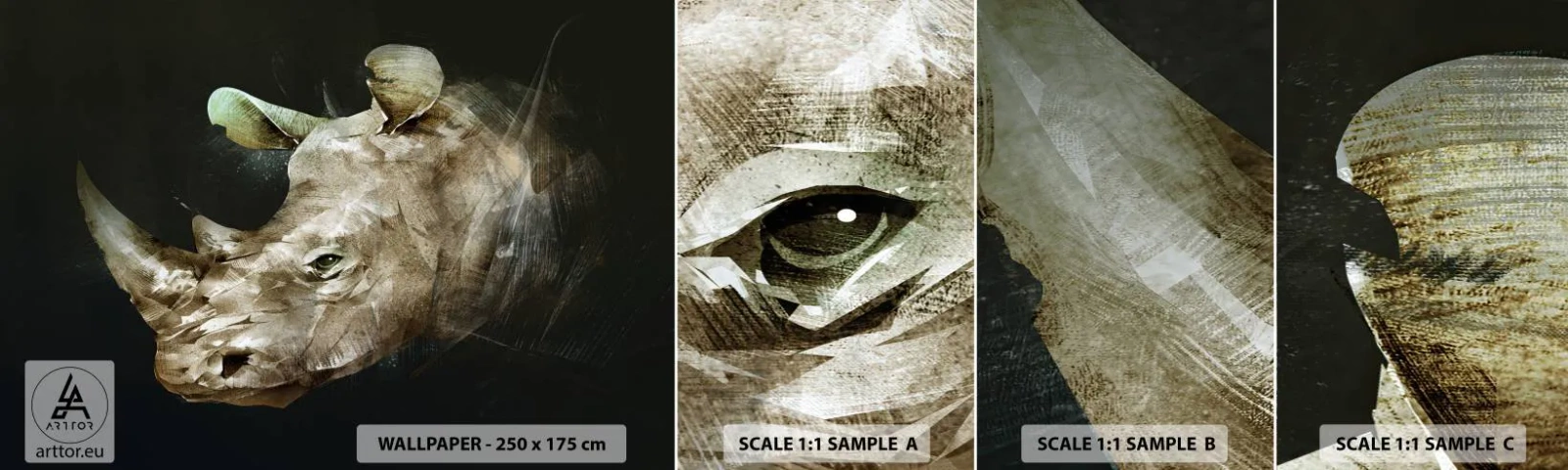 Campione Di Fotomurale Standard Eco - Vera forza mascolina - Astrazione, Rinoceronte, Animali - 100x30 cm