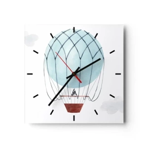 Orologio da parete - Orologio in Vetro - Un palloncino dipinto a mano su uno sfondo di nuvole delicate. - 30x30cm - In mezzo alle nuvole - Decorazione murale moderna per soggiorno e camera da letto ARTTOR