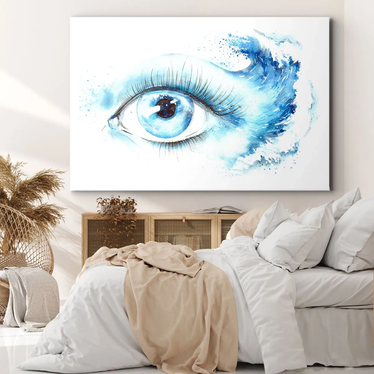 Quadro su tela - Stampe su Tela - Acquerello artistico di un occhio con un'onda dinamica - 120x80cm - Immergersi nell'azzurro dello sguardo - Decorazione murale moderna per soggiorno e camera da letto ARTTOR