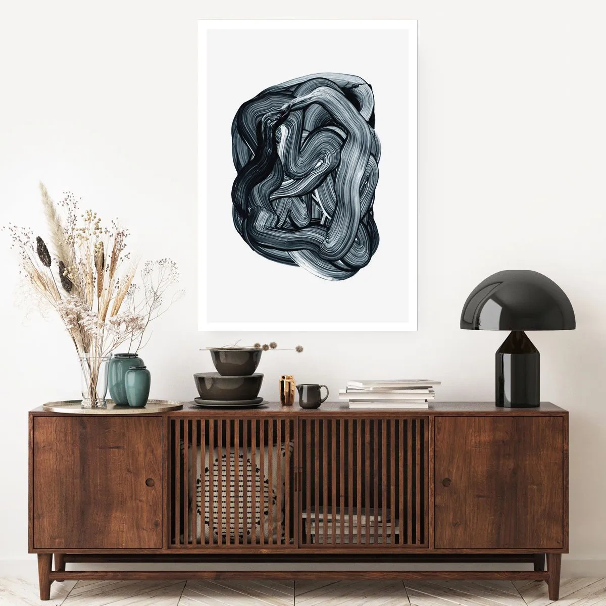 Poster - Composizione astratta di pennellate in bianco e nero - 50x70cm - Non è così semplice - Decorazione murale moderna per soggiorno e camera da letto ARTTOR