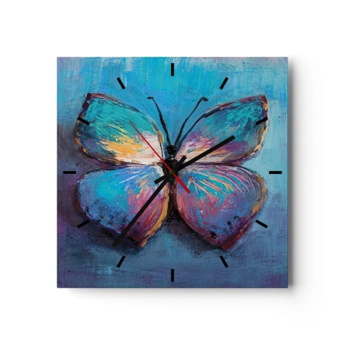 Orologio da parete - Orologio in Vetro - Farfalla colorata su sfondo blu - 30x30cm - In tutta la bellezza - Decorazione murale moderna per soggiorno e camera da letto ARTTOR