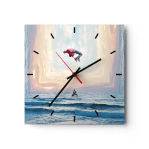 Orologio da parete - Orologio in Vetro - Salto surreale sul mare nella cornice - 30x30cm - In un'altra dimensione - Decorazione murale moderna per soggiorno e camera da letto ARTTOR