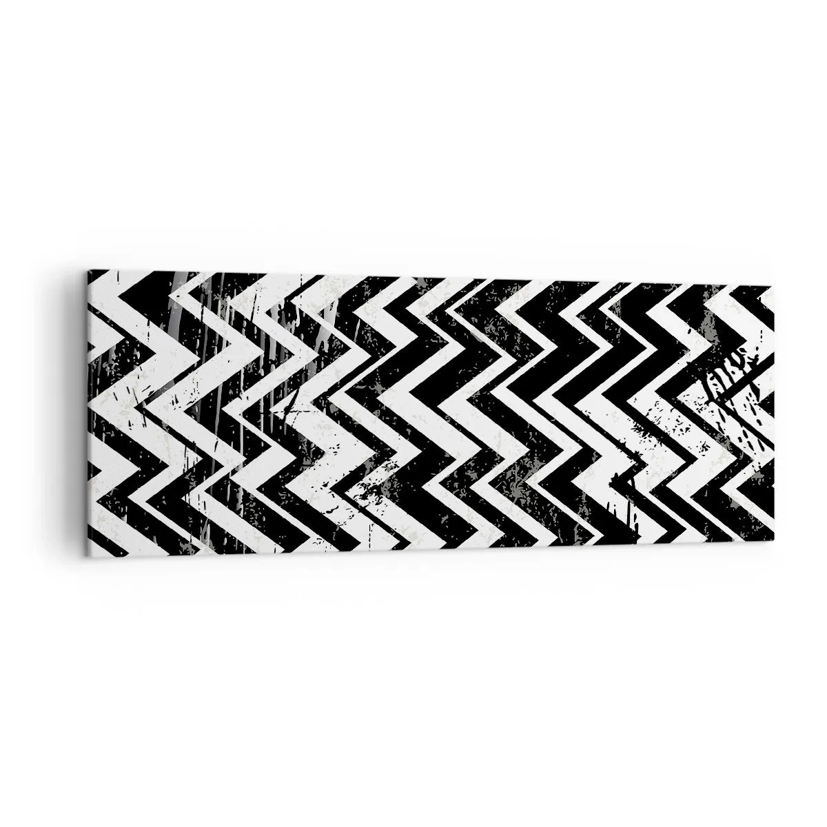 Quadro su tela - Stampe su Tela - Motivo a zigzag bianco e nero con abrasioni artistiche - 140x50cm - Zig-bianco, zag-nero - Decorazione murale moderna per soggiorno e camera da letto ARTTOR