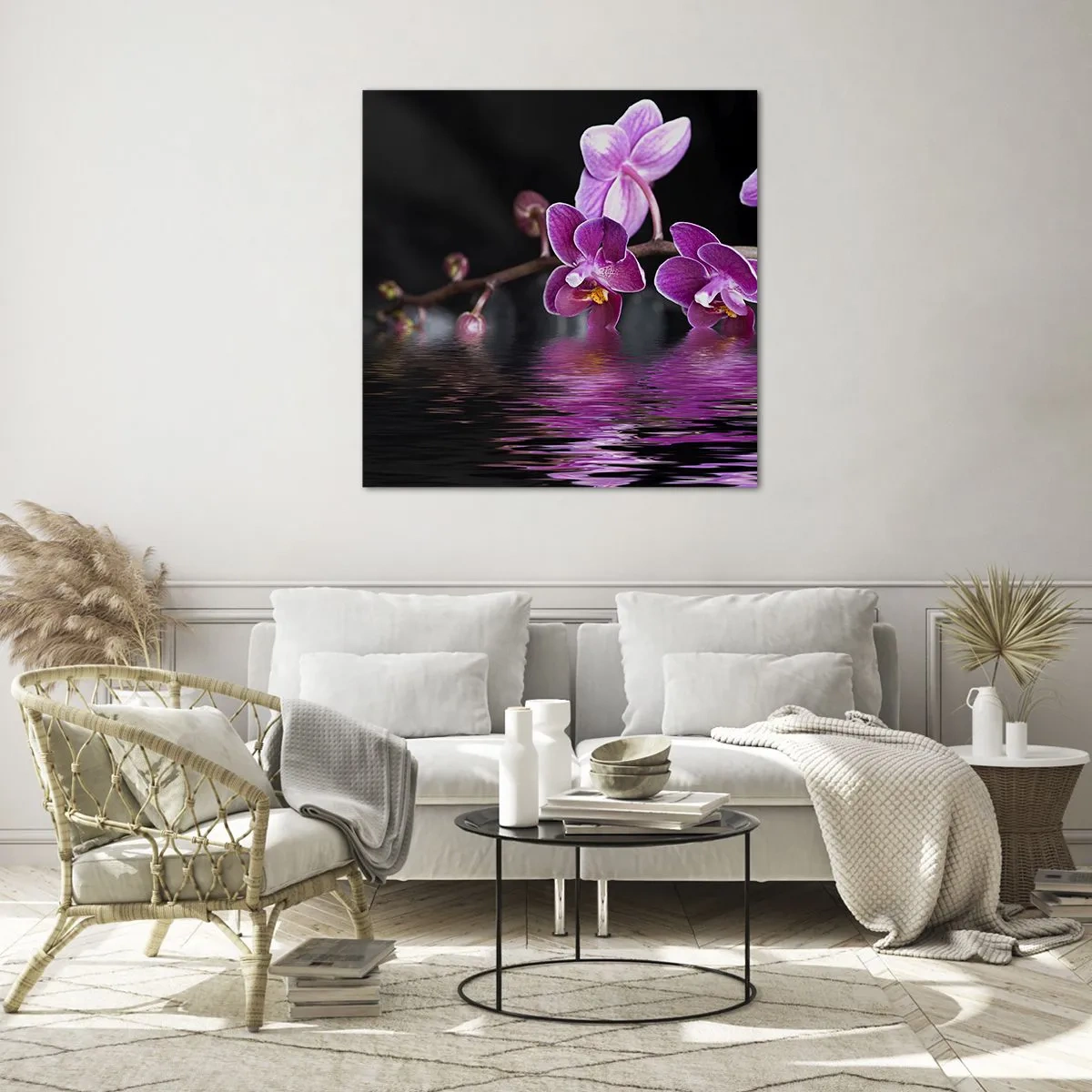 Quadro su vetro - La bellezza riflessa dai gigli - 30x30 cm