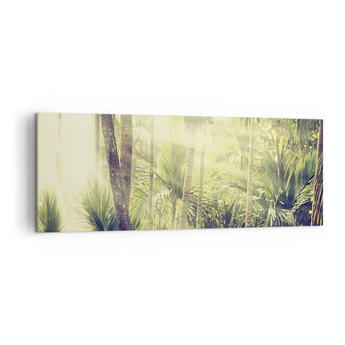 Quadro su tela - Stampe su Tela - Raggi di sole in una foresta tropicale di palme - 140x50cm - Nell'afa verde - Decorazione murale moderna per soggiorno e camera da letto ARTTOR