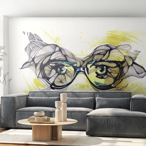 Fotomurali Premium Sand - Occhi artistici con occhiali con motivi astratti - 100x70cm - Attraverso gli occhiali blu - Decorazione murale moderna per soggiorno e camera da letto ARTTOR