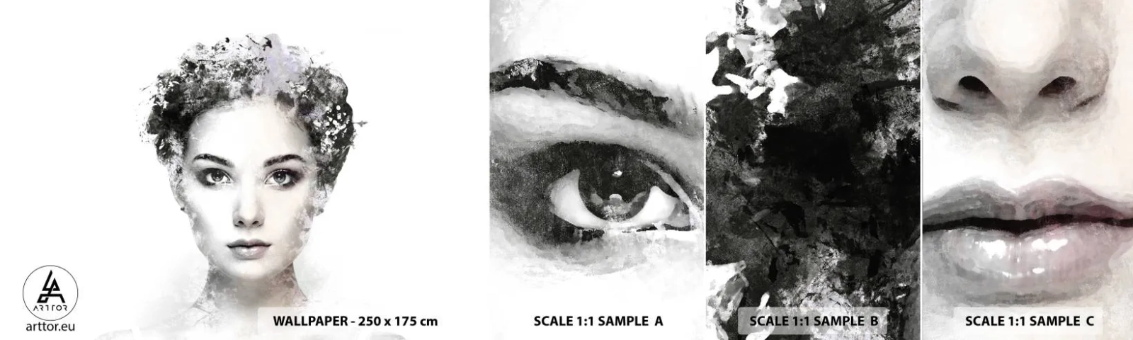 Campione di Fotomurale Adesivo Deluxe Sticker - Ritratto estremamente alla moda - Volto di donna, Donna, Astrazione - 100x30 cm