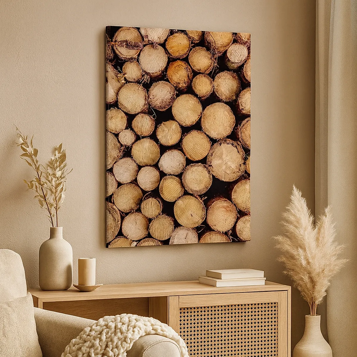 Quadro su tela - Stampe su Tela - Mucchi di tronchi d'albero abbattuti disposti in armonia - 50x70cm - Nuovo inizio - Decorazione murale moderna per soggiorno e camera da letto ARTTOR