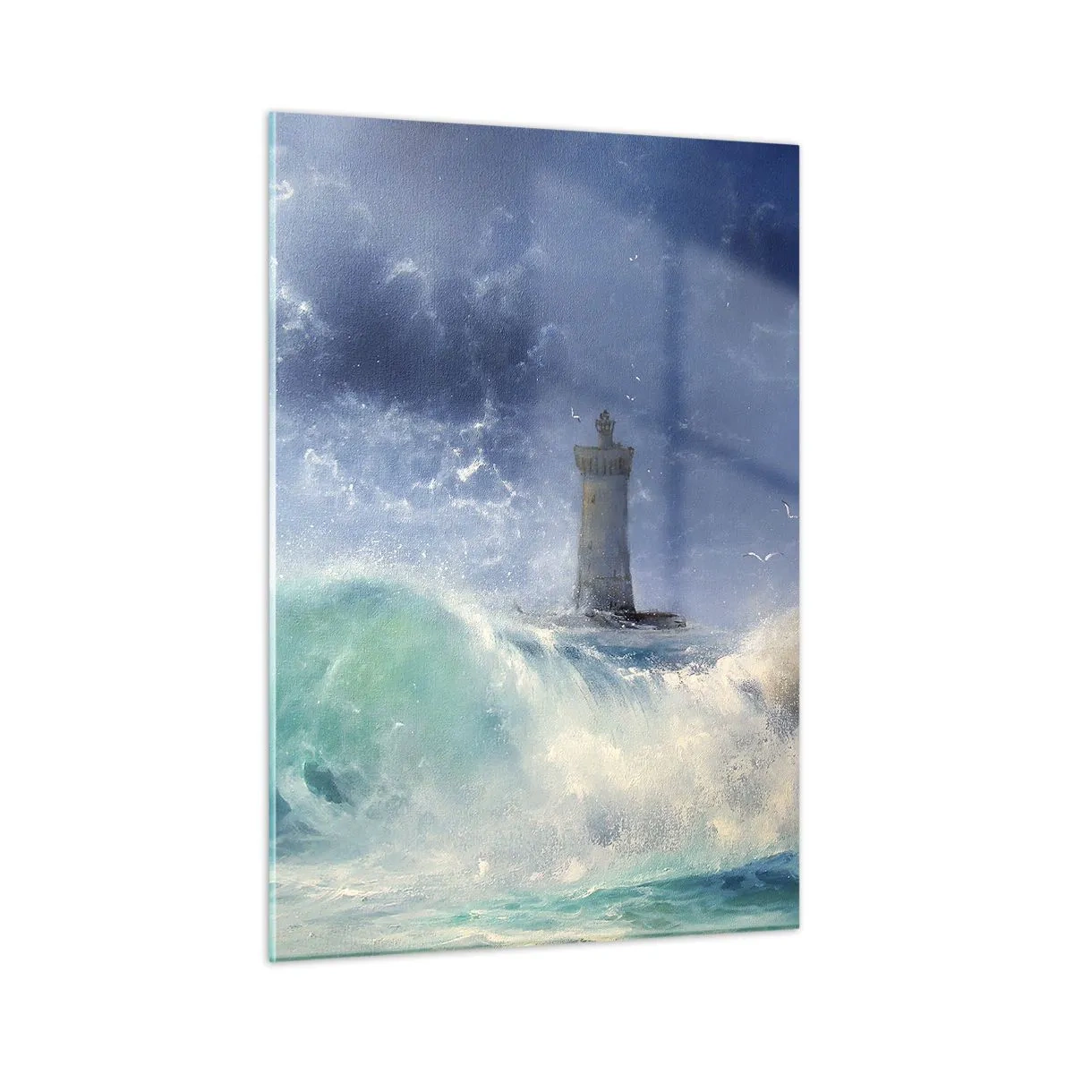 Quadro su vetro - Un faro tra le onde agitate dell'oceano - 50x70cm - In difesa contro gli elementi - Decorazione murale moderna per soggiorno e camera da letto ARTTOR