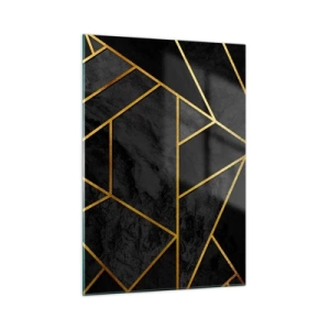 Quadro su vetro - Composizione geometrica nera e oro su sfondo marmoreo - 50x70cm - Oscurità e luce - Decorazione murale moderna per soggiorno e camera da letto ARTTOR