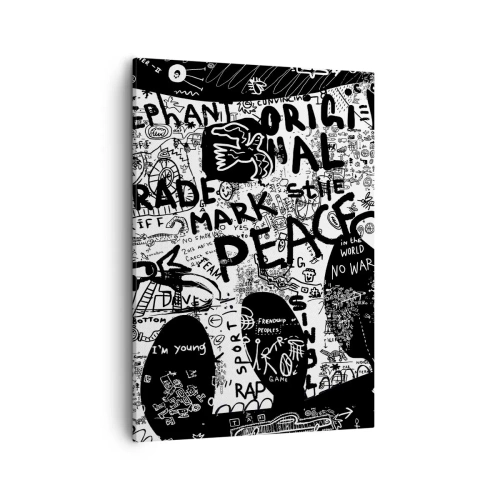 Quadro su tela - Stampe su Tela - Grafica in bianco e nero con motivi graffiti - 50x70cm - Il ricco mondo della strada - Decorazione murale moderna per soggiorno e camera da letto ARTTOR