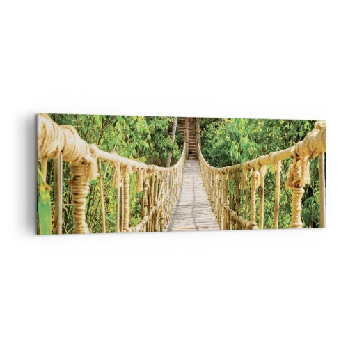 Quadro su tela - Stampe su Tela - Un ponte sospeso in una foresta tropicale ricca di vegetazione - 140x50cm - Sospeso nel verde - Decorazione murale moderna per soggiorno e camera da letto ARTTOR