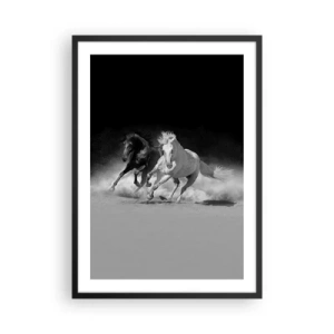 Poster in cornice nera - Cavalli al galoppo su uno sfondo monocromatico - 50x70cm - Il galoppo della libertà - Decorazione murale moderna per soggiorno e camera da letto ARTTOR