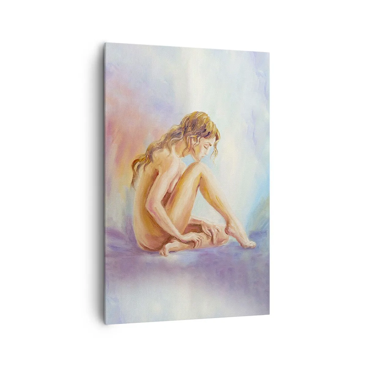 Quadro su tela - Stampe su Tela - Una delicata figura di donna su uno sfondo pastello - 80x120cm - Nudo di giovane - Decorazione murale moderna per soggiorno e camera da letto ARTTOR