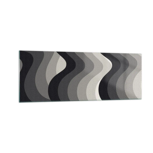 Quadro su vetro - Motivi ondulati in bianco e nero in tonalità di grigio - 140x50cm - Un'onda dopo l'altra - Decorazione murale moderna per soggiorno e camera da letto ARTTOR