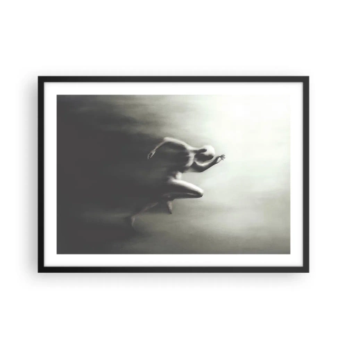 Poster in cornice nera - Una silhouette in bianco e nero di una figura in corsa, realizzata in uno stile dinamico e surreale. - 70x50cm - Inarrestabile - Decorazione murale moderna per soggiorno e camera da letto ARTTOR