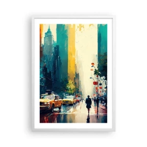 Poster in cornice bianca - New York: qui anche la pioggia è colorata - 50x70 cm
