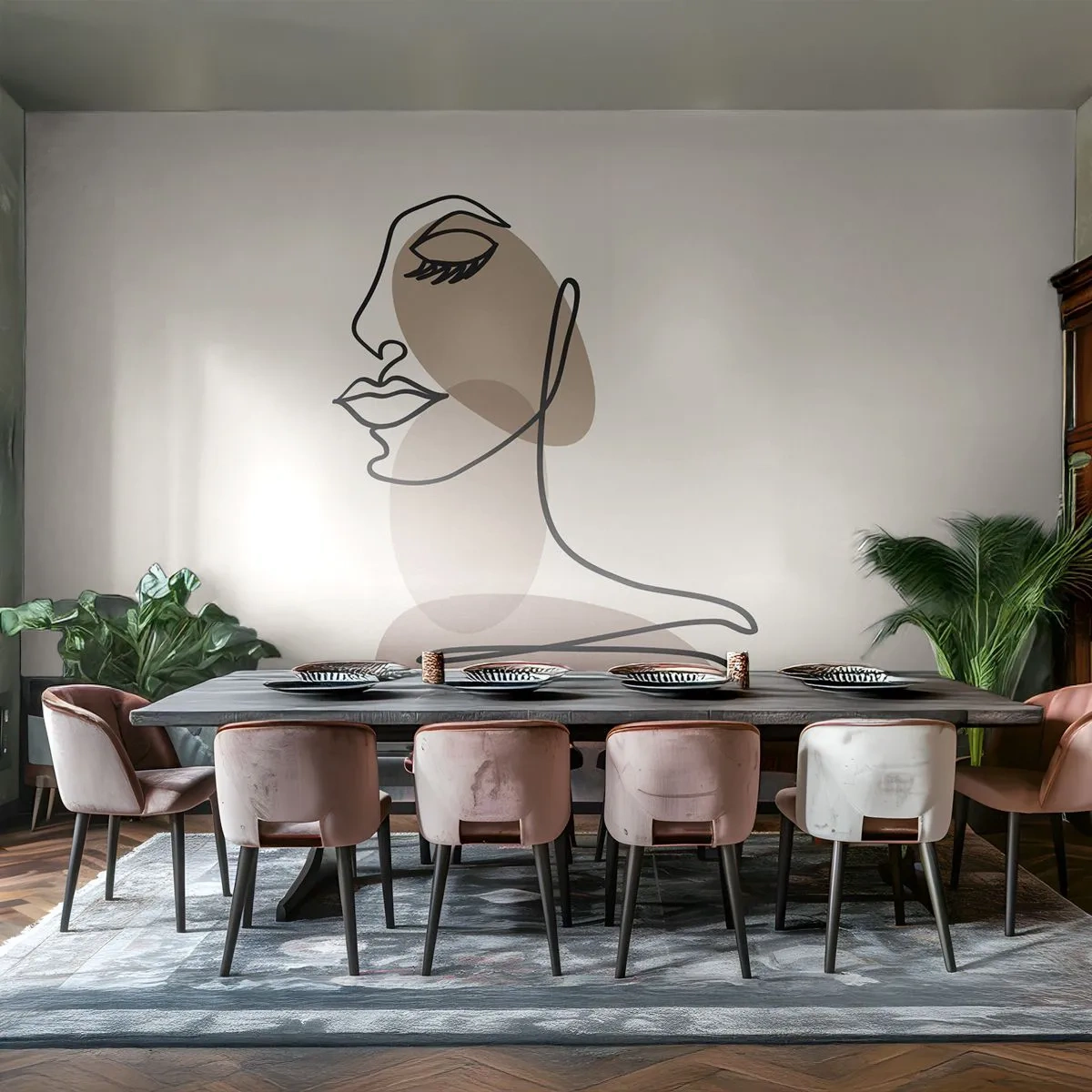 Fotomurali Premium Canvas - La linea sicura della bellezza - Astrazione, Volto di donna, Grafica - 250x175 cm