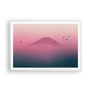 Poster in cornice bianca - Viandanti sopra le nuvole - 100x70 cm