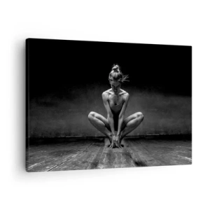 Quadro su tela - Stampe su Tela - Ritratto in bianco e nero di una ballerina in piena concentrazione. - 70x50cm - La concentrazione dell'energia della danza - Decorazione murale moderna per soggiorno e camera da letto ARTTOR