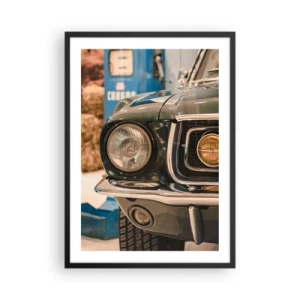 Poster in cornice nera - Primo piano del faro di un'auto retrò classica - 50x70cm - Incontro con la leggenda - Decorazione murale moderna per soggiorno e camera da letto ARTTOR