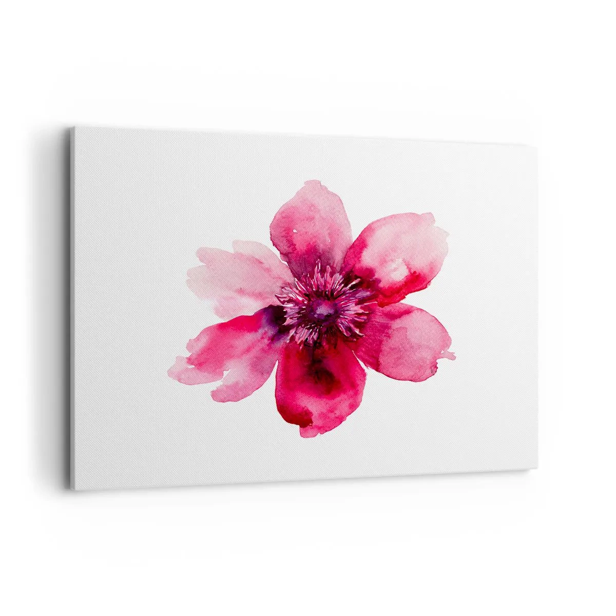 Quadro su tela - Stampe su Tela - Fiore rosa in stile acquerello su sfondo bianco - 100x70cm - Bacio profumato al carminio - Decorazione murale moderna per soggiorno e camera da letto ARTTOR