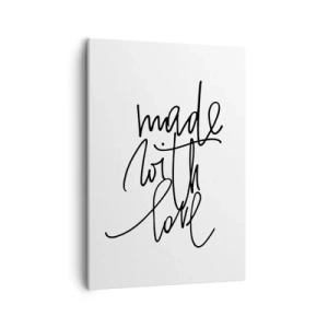 Quadro su tela - Stampe su Tela - Scritta nera "Fatto con amore" su sfondo bianco - 50x70cm - La migliore marca - Decorazione murale moderna per soggiorno e camera da letto ARTTOR