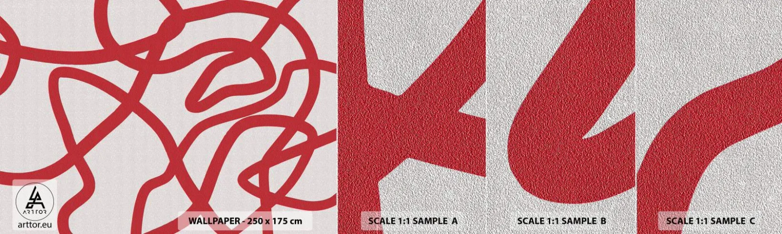 Campione di Fotomurale Premium Sand - Rosso su bianco - Minimalismo, Pezzo, Linee - 100x30 cm