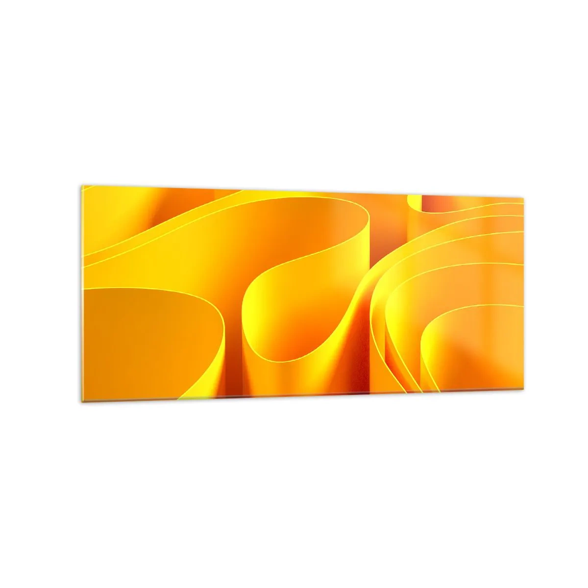 Quadro su vetro - Onde astratte gialle che ricordano i raggi del sole - 120x50cm - Come onde di sole - Decorazione murale moderna per soggiorno e camera da letto ARTTOR