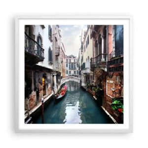 Poster in cornice bianca - Paesaggio veneziano con gondola e ponte - 60x60 cm