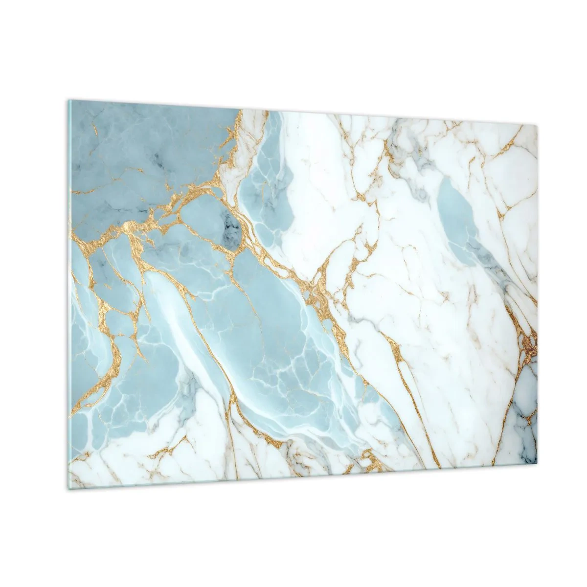 Quadro su vetro - Marmo astratto nei toni del blu e dell'oro - 100x70cm - La ricchezza della pietra - Decorazione murale moderna per soggiorno e camera da letto ARTTOR