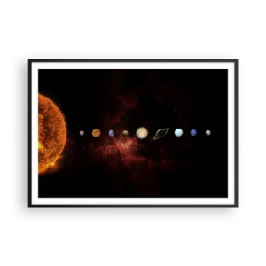 Poster in cornice nera - Il sistema solare con i pianeti sullo sfondo dello spazio - 100x70cm - Il nostro vicinato - Decorazione murale moderna per soggiorno e camera da letto ARTTOR
