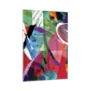 Quadro su vetro - Astrazione colorata con forme e texture dinamiche - 50x70cm - Veloce, vivo e saltellante - Decorazione murale moderna per soggiorno e camera da letto ARTTOR