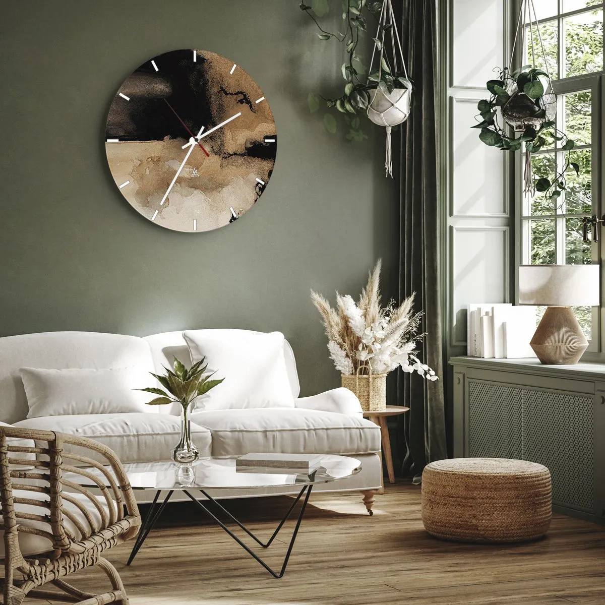 Orologio da parete - Orologio in Vetro - Astrazione marrone e nera con effetto vernice rovesciata - 30x30cm - Astrazione intrigante - Decorazione murale moderna per soggiorno, cucina e camera da letto ARTTOR