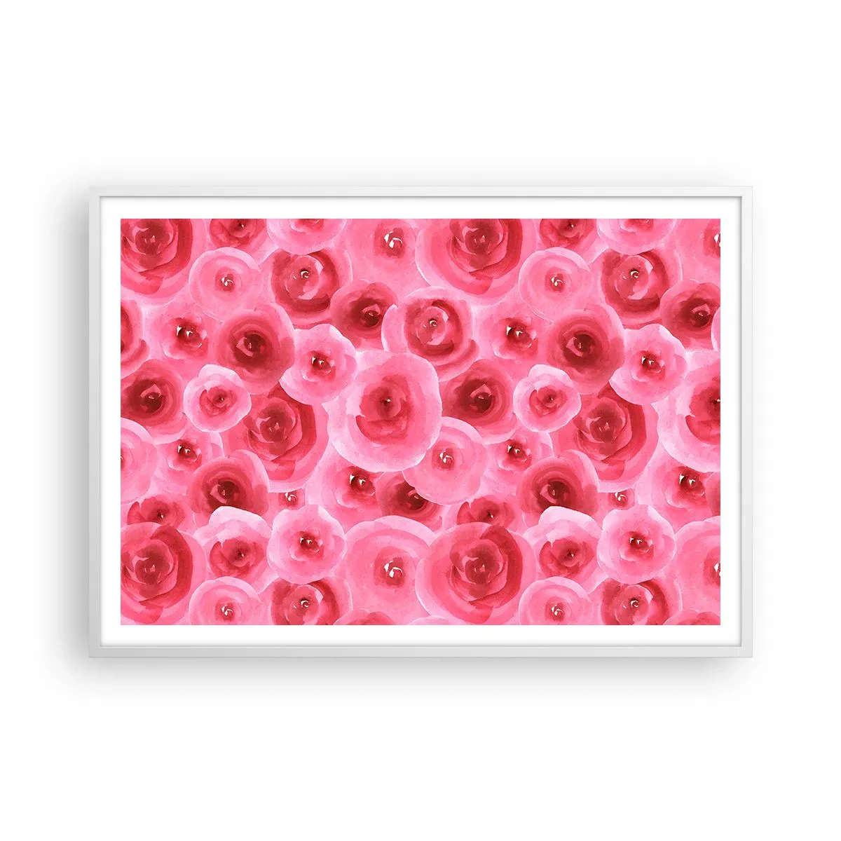 Poster in cornice bianca - Rose in alto e in basso - 100x70 cm