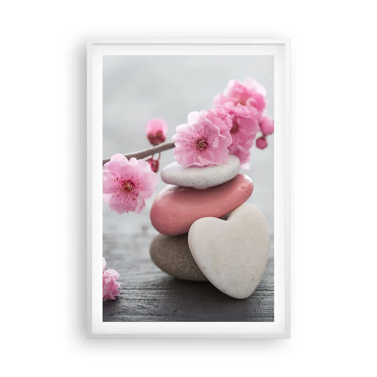 Poster in cornice bianca - Serenità con fiori di ciliegio - 61x91 cm