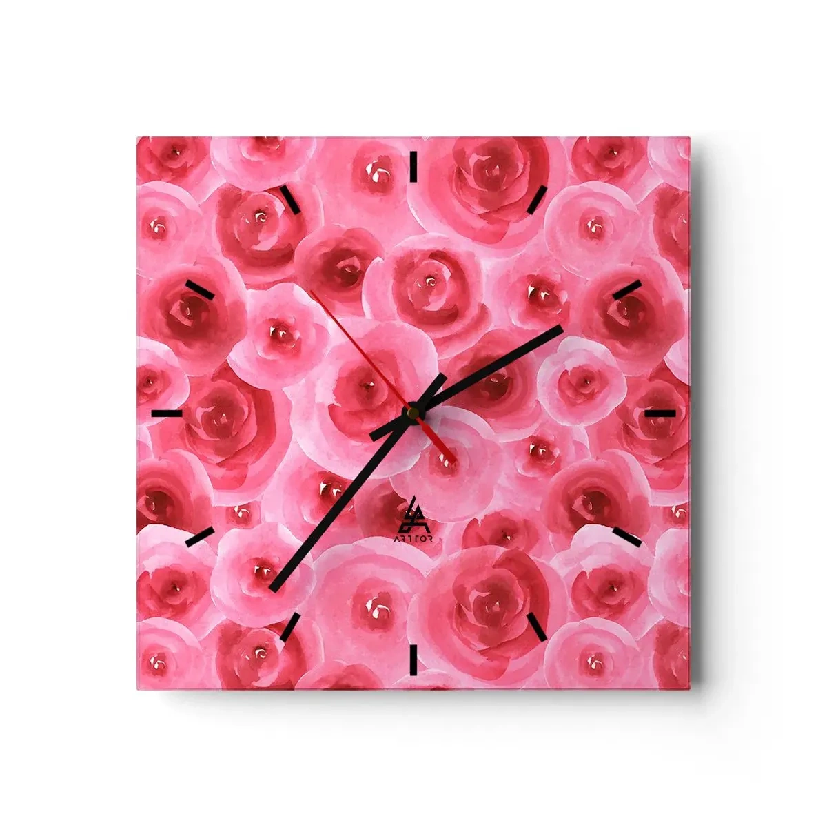 Orologio da parete - Orologio in Vetro - Rose in alto e in basso - 40x40 cm