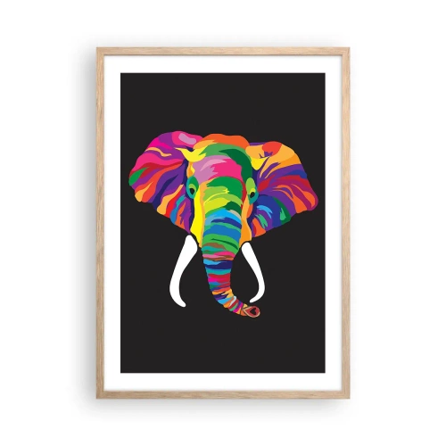 Poster in cornice rovere chiaro - L'elefante che faceva il bagno nell'arcobaleno - 50x70 cm