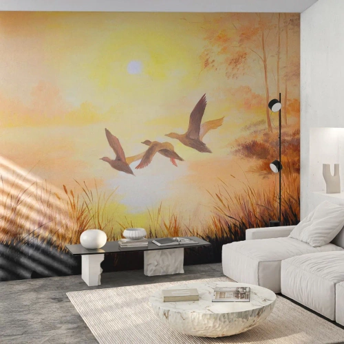 Fotomurali Premium Sand - L'inizio di un lungo viaggio - Natura, Anatra selvatica, Paesaggio - 350x256 cm