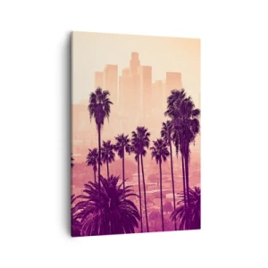 Quadro su tela - Stampe su Tela - Palme sullo sfondo di un paesaggio urbano dai colori caldi - 50x70cm - Paesaggio della California - Decorazione murale moderna per soggiorno e camera da letto ARTTOR